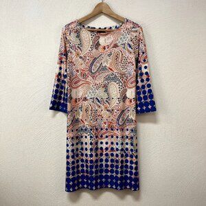 Isle by Melis Koran Blue & Orange Paisley Summer Dress sz Small
